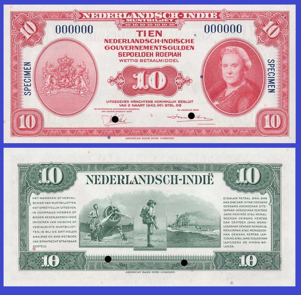 NETHERLANDS INDIES 10 GULDEN 1943 - Copy