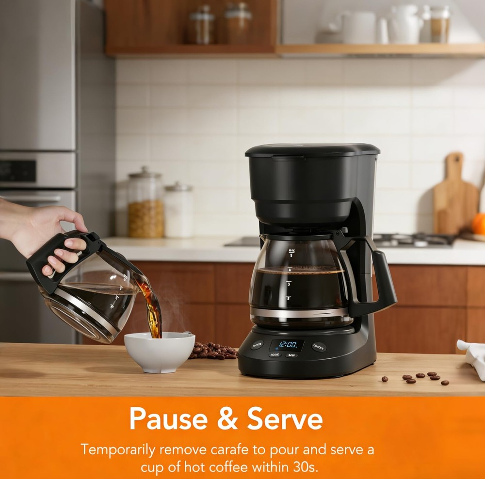 Electactic 5-Cup Drip Coffee Maker, a compact coffee Deep Black, Black