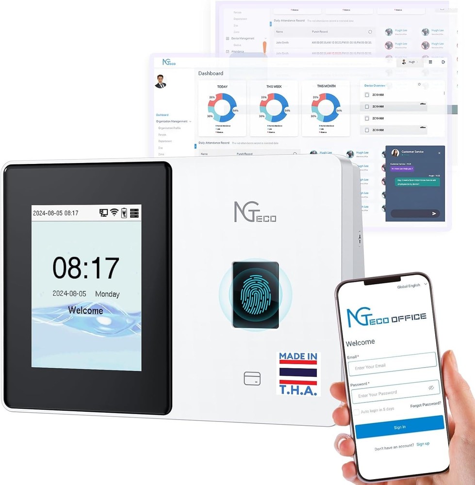 NGTeco Cloud Time Clock With 2000mAh Battery 2.4G & 5G WiFi with Remote Control