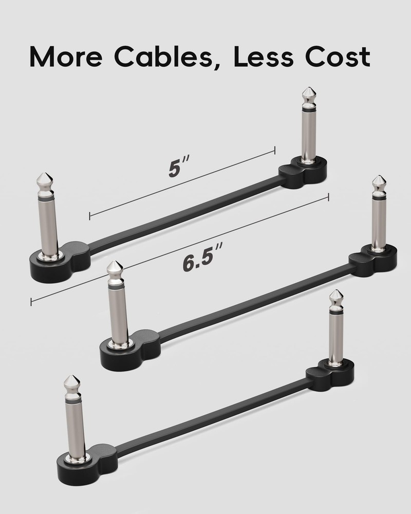 3 Pack Guitar Patch Cables, Premium 5 Inch Right-Angle 1/4 TS Pedal Board Cab...