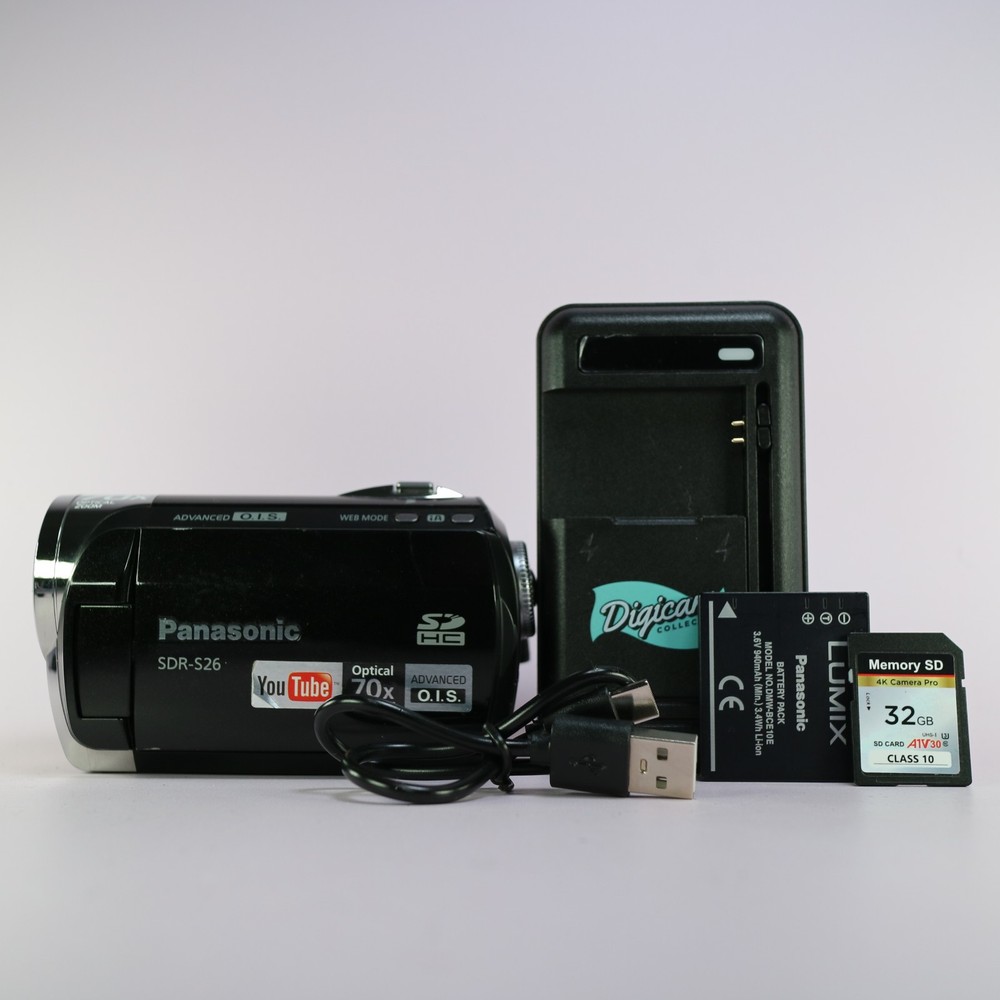 Panasonic SDR-S26 Handheld Digital Camcorder Black Tested Full Working Set