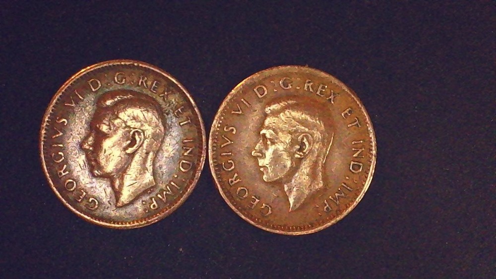 1947 Canada Cent - Maple Leaf  and No Leaf Pennies- Good Condition