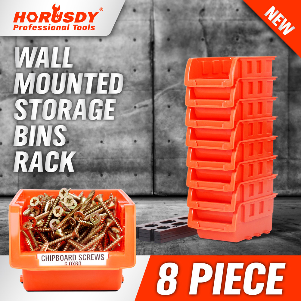 8 Bin Wall Mounted Parts Rack Stackable Bins Home Organize Tool Boxes Storage