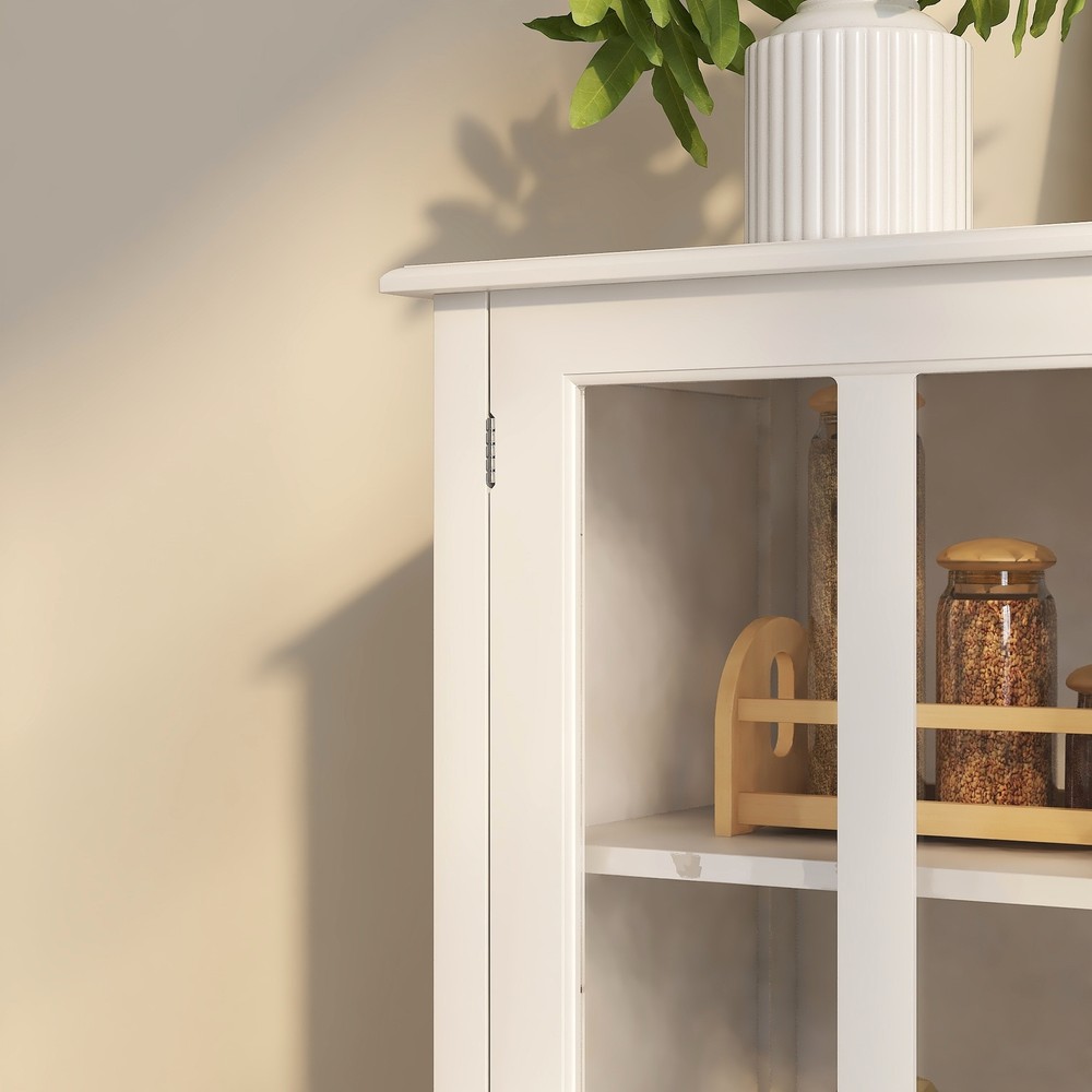 Buffet Storage Cabinet with 2 Glass Doors and Unique Bell Handle