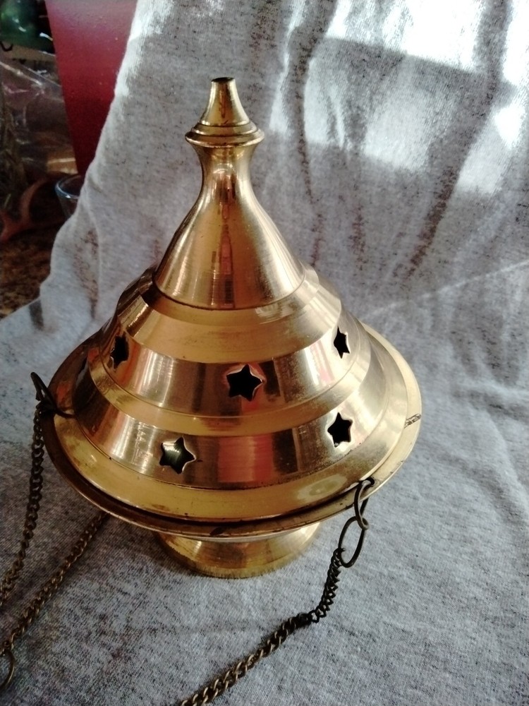 Brass Incense Charcoal Burning Handing Holder 6"