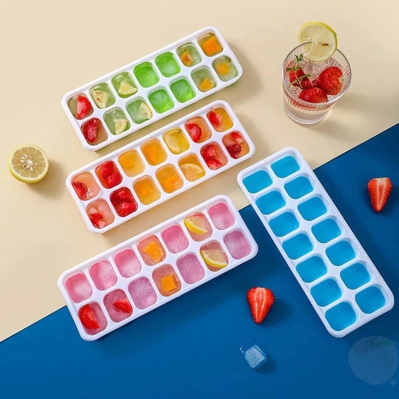 Silicone Ice Cube Tray 2 Pack 14 Grid with Lids Stackable Easy Release Mold