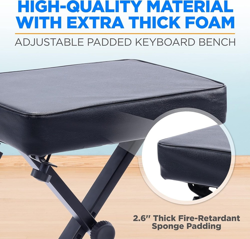 Adjustable Padded Keyboard Bench – Folding X-Style Keyboard Bench