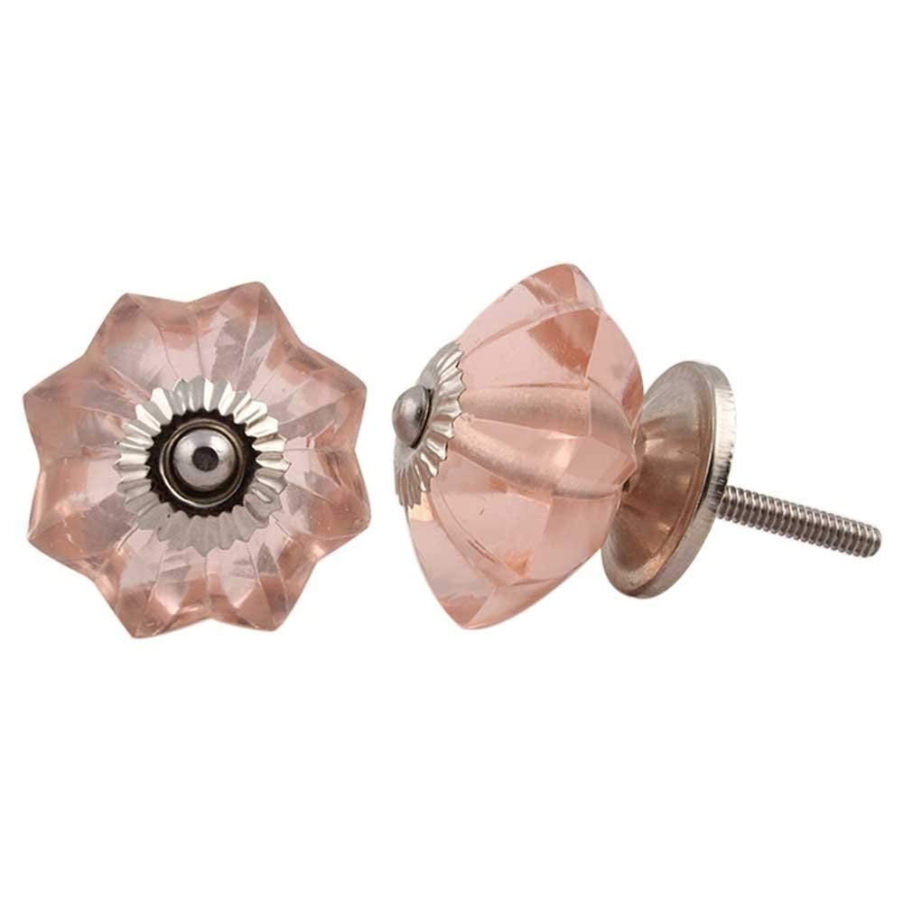 Pink Crystal Glass Cabinet Knobs – Decorative Drawer Pulls with Silver Met