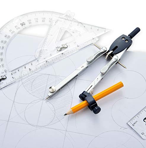 Professional Metal Compass with Wheel and Lock for Geometry, Drafting, Math,