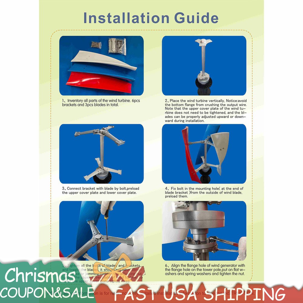 3-Blade Wind Turbine Generator Vertical Wind Power Device w/ Controller 12V 400W