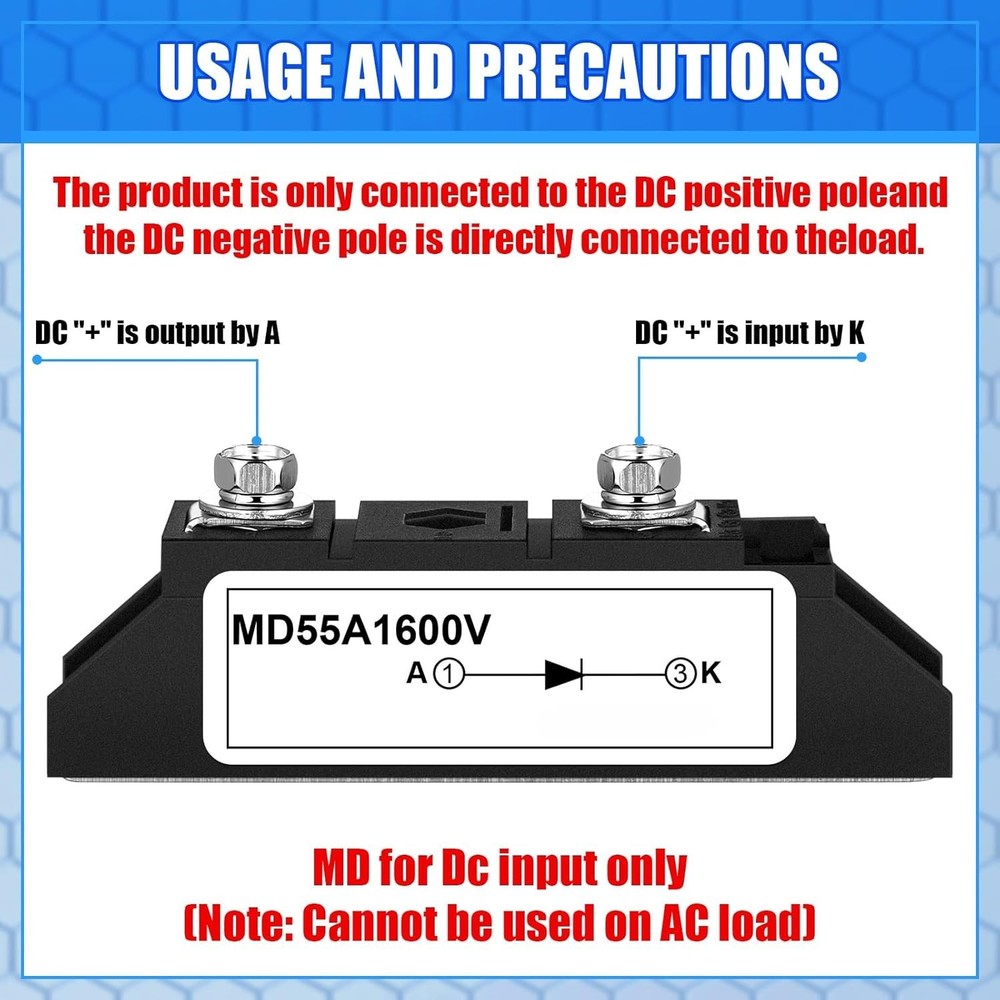 50A Solar Diode, DC Blocking Anti-Reverse Unidirectional, 1600V Peak Voltage (2