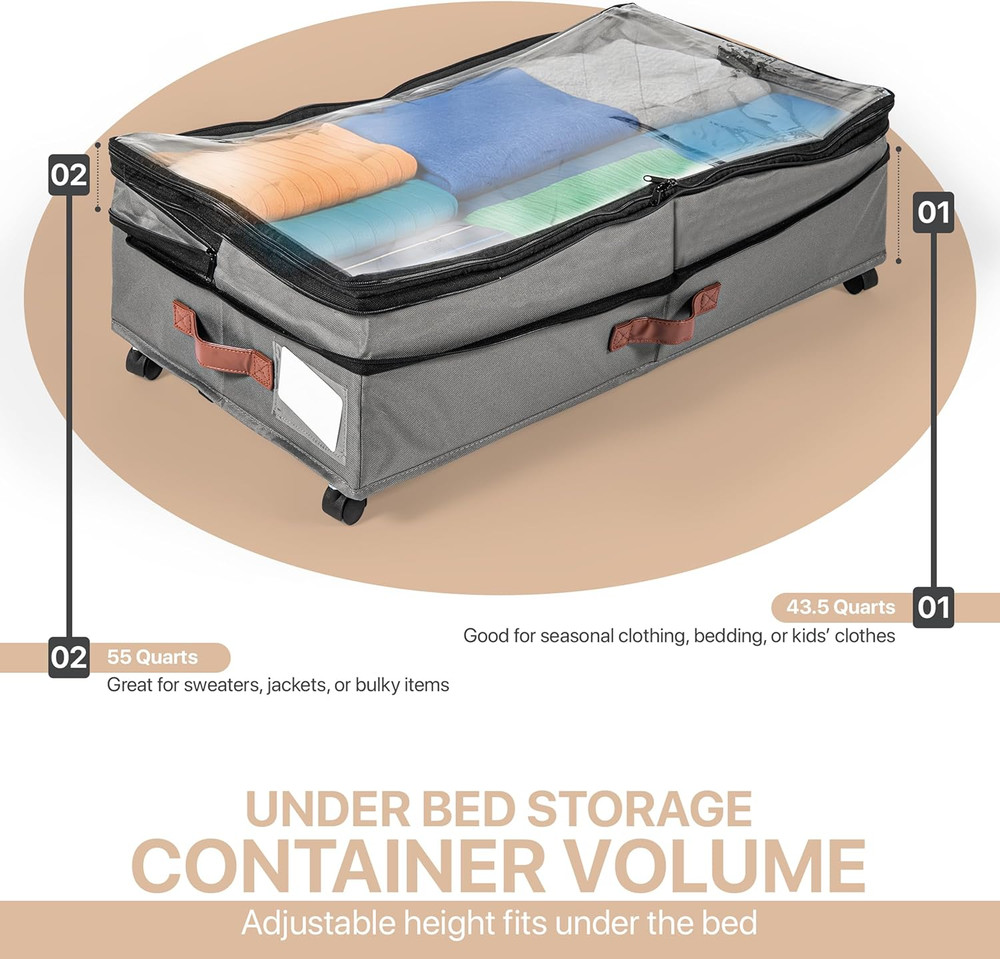 Expandable under Bed Storage with Wheels 2 Pack – Large under Bed and Closet Sto