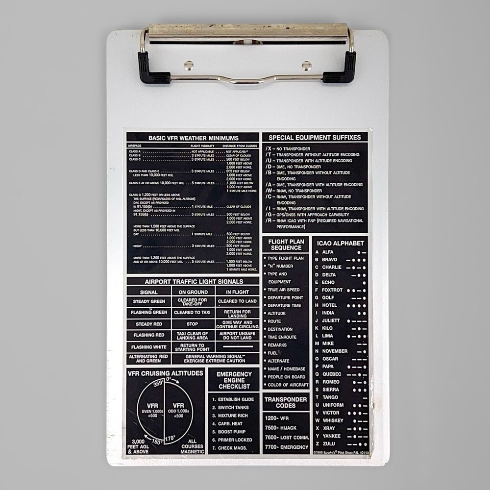 Metal VFR  Pilot’s Flight Reference Clipboard Kneeboard Clipboard