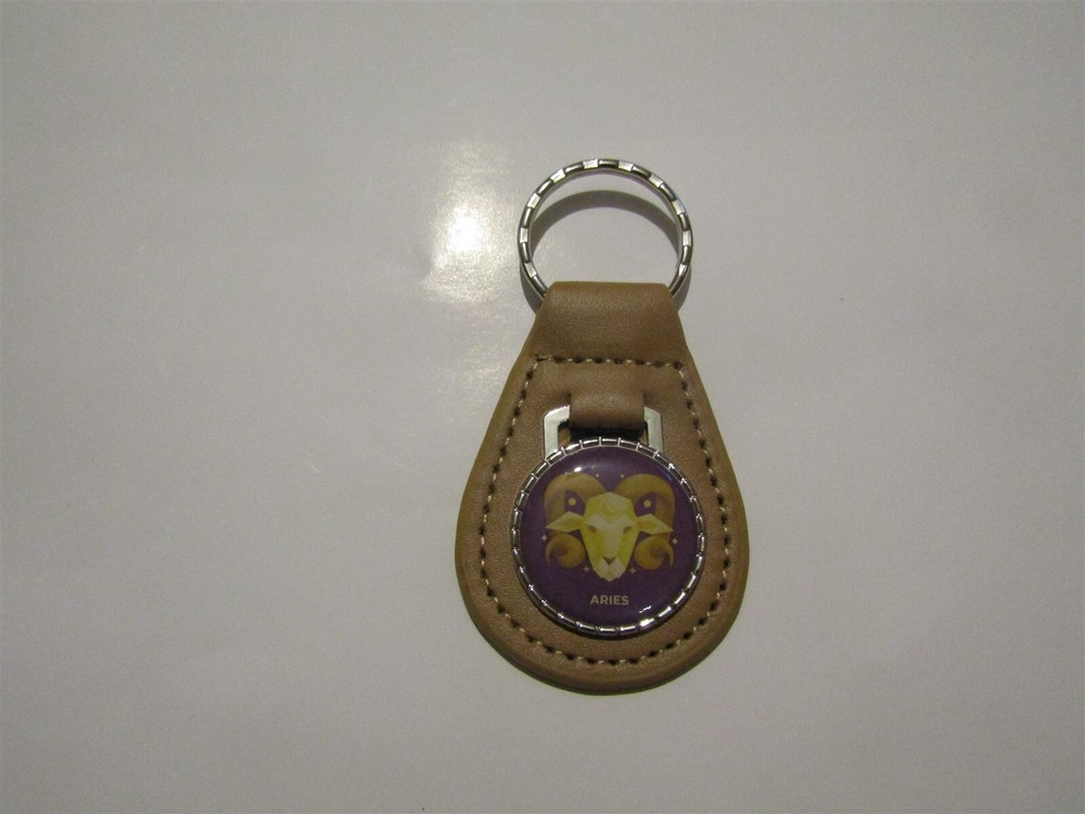 ARIES ASTROLOGY ASTROLOGICAL SIGN LEATHER KEYCHAIN TAN