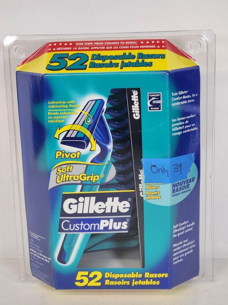 Gillette Custom Plus-Box of 39 Disposable Razors - READ