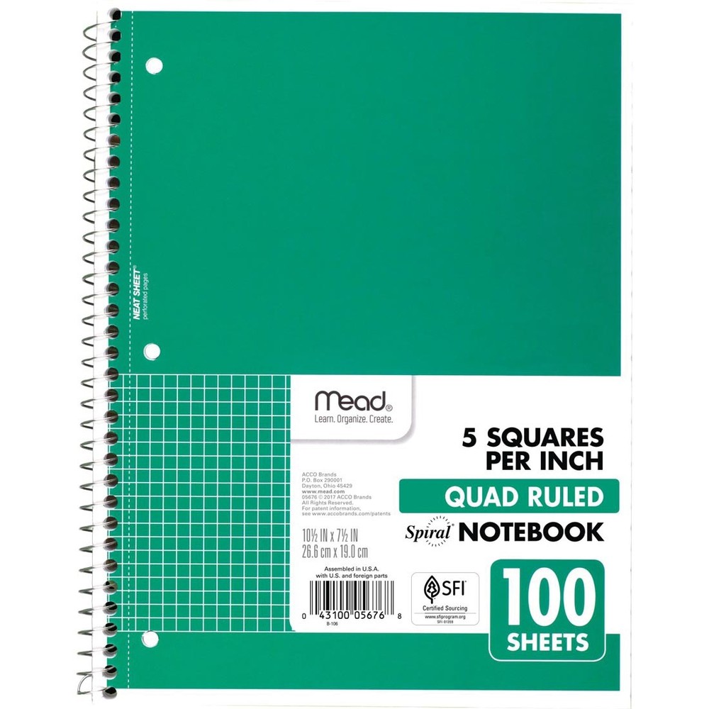 Mead Quad Ruled Spiral Notebook