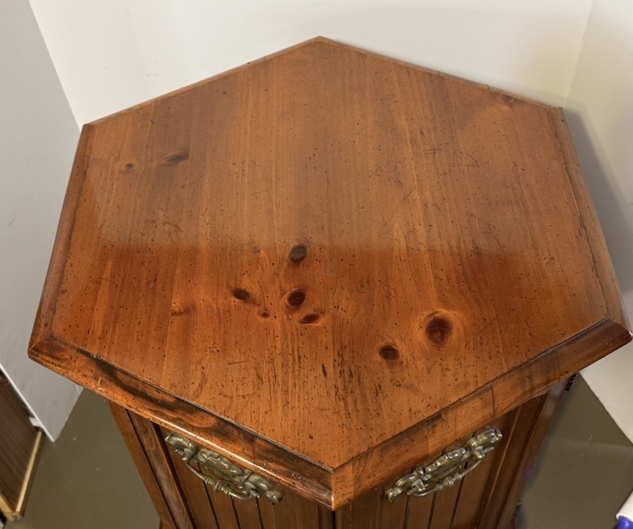 Vintage Solid Wood Hexagon End Table / Side Table With Storage And Brass Handles