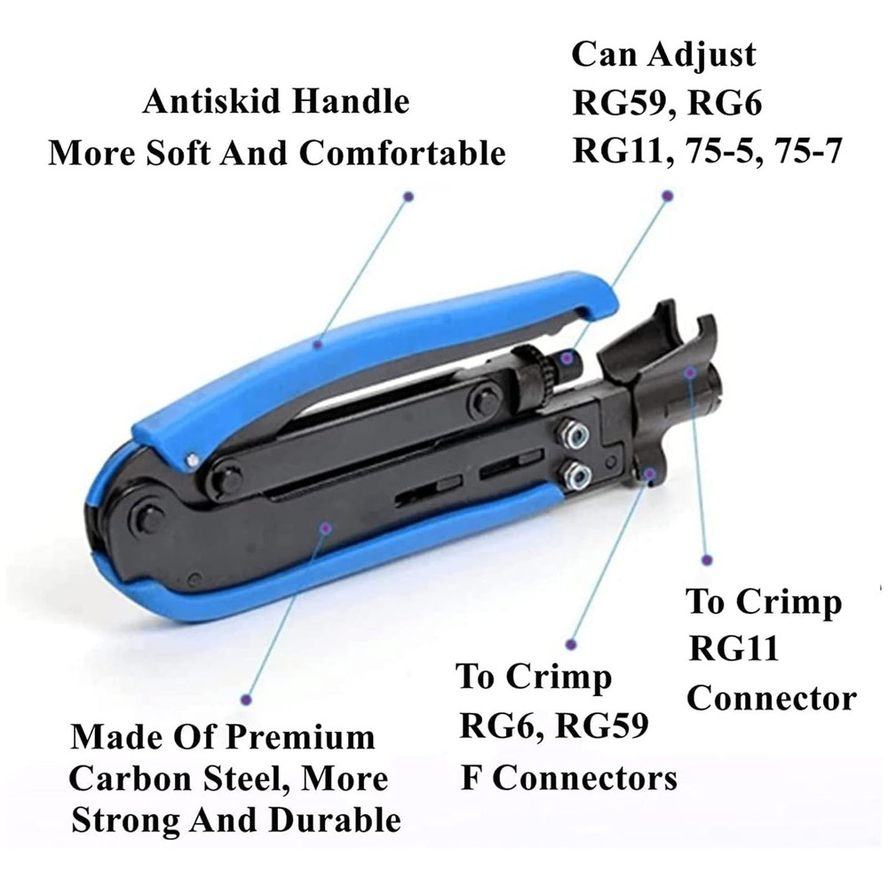 Coaxial Cable Crimping Pliers Combination Tool Adjustable Coax Stripper New
