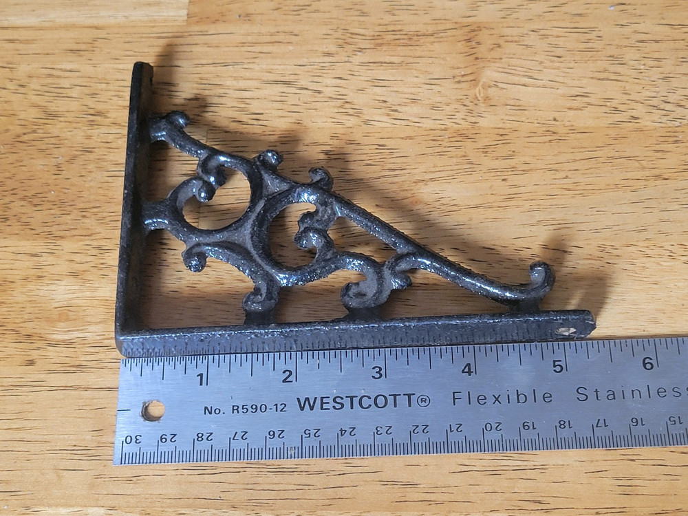 Old Black Cast Iron Decorative Corner Bracket 5.25" x 3.75"
