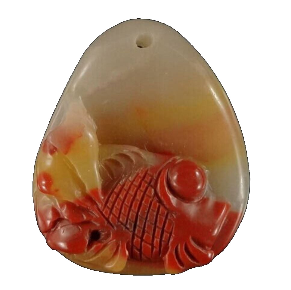 Hand Carved Goldfish Agate Pendant