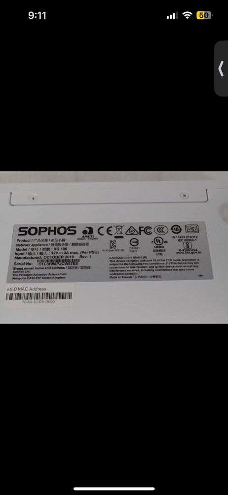 Sophos XG 106 Rev.1 Next Generation Firewall