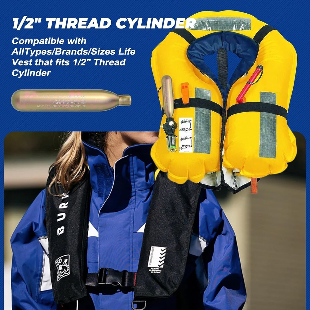 2 PACK - A/M 33g Co2 Rearming Kits for PFD Inflatable Life Jacket Replacement