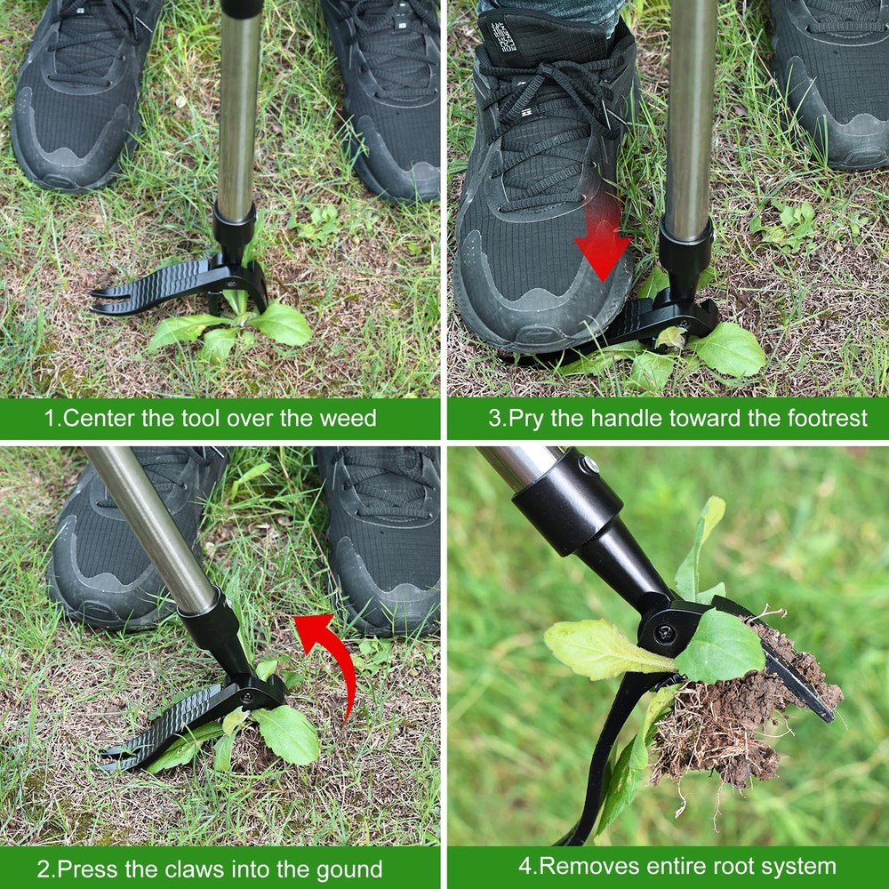 Weed Puller Tool, Lightweight, 4-Claw Stand Up Weeder Tool with Adjustable Ha...
