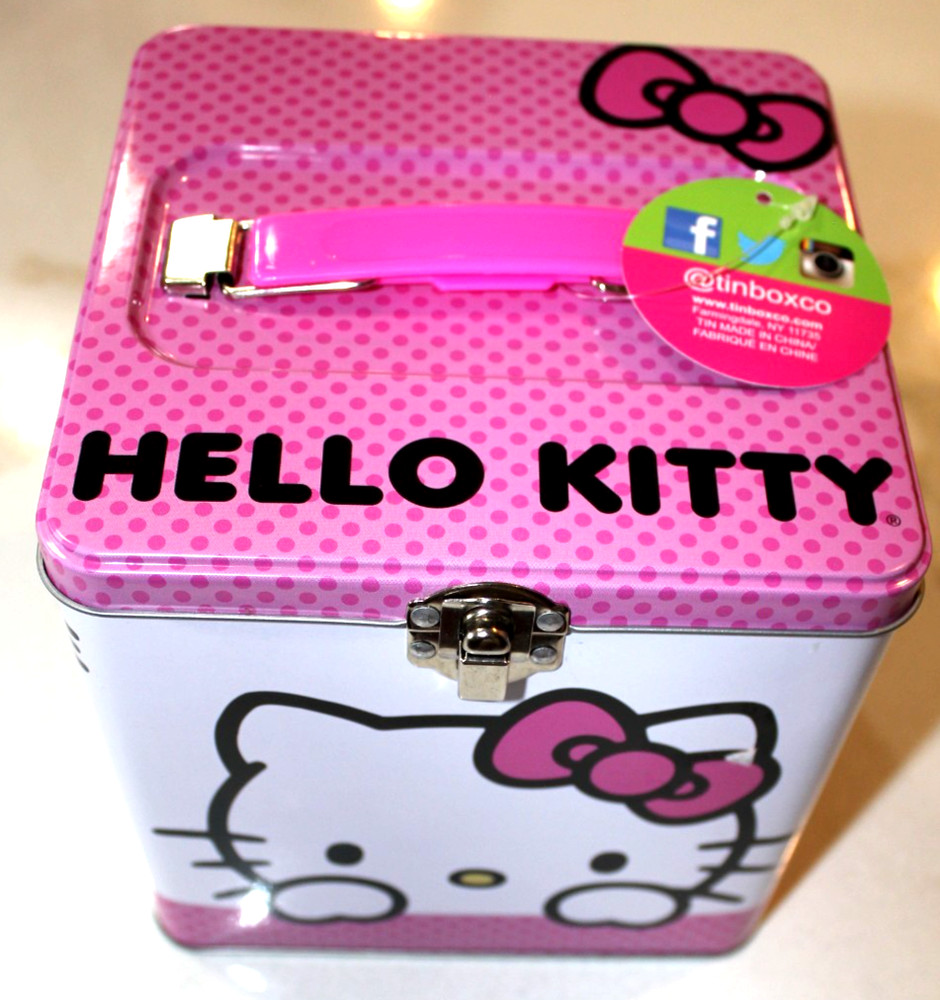 New HELLO KITTY Tin Stack and Store Sanrio Metal Cube Lunchbox Toolbox Crayons..