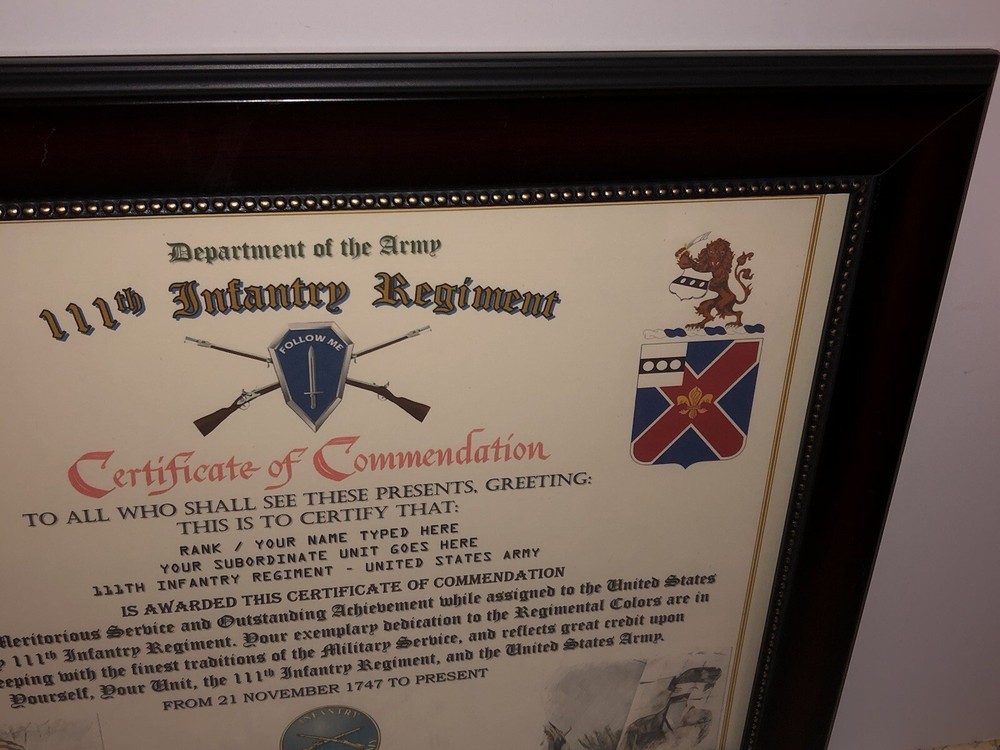 111TH INFANTRY REGIMENT / COMMEMORATIVE - CERTIFICATE OF COMMENDATION