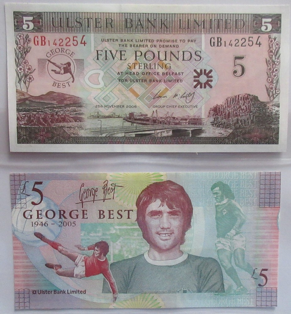 world banknotes(item2646)  GEORGE BEST £5 BANK NOTE WITH FOLDER UNCIRCULATED