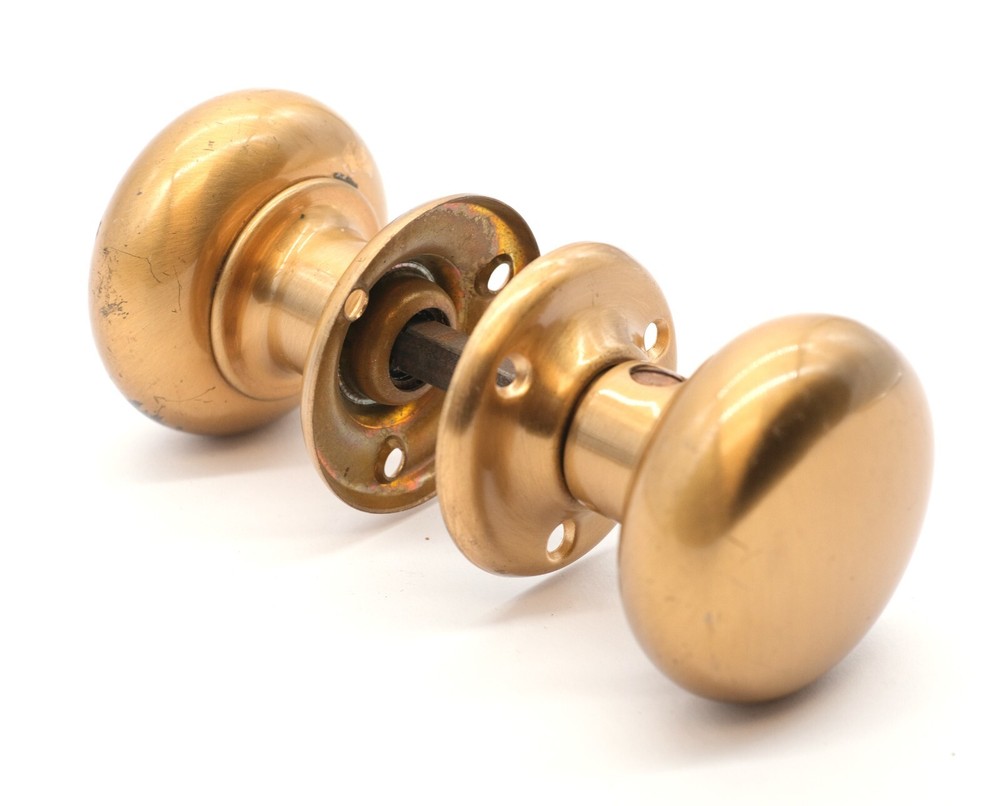 Pair of Lacquered Brass Door Knobs with Rosettes