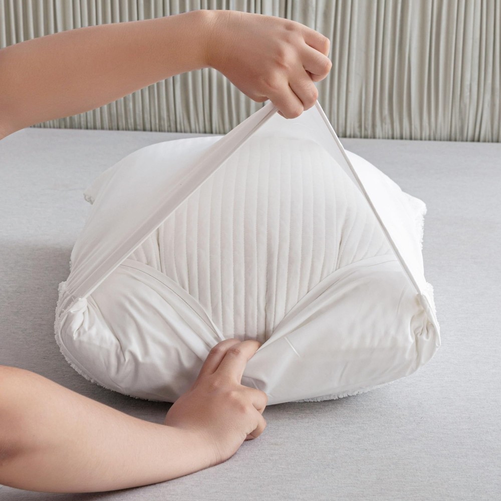 2 Pack Bright White Pillowcases Queen Size Soft Microfiber Striped Tufted Pil...