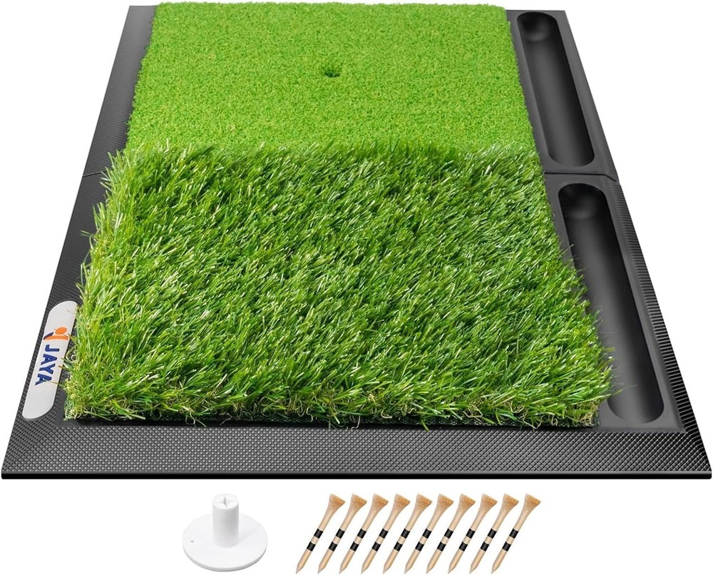 Durable Rubber Golf Hitting Mat 25” x 17” with Shock Absorbing Base for Practice