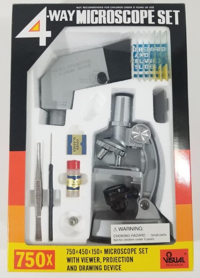 Vintage 4-Way Microscope Set 750x Visual Research Japan Complete Open Box