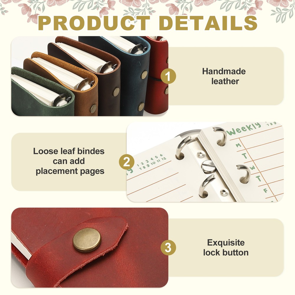 A9 Leather Journal, 3 Ring Notebook Binder Planner Loose Leaf, Brown