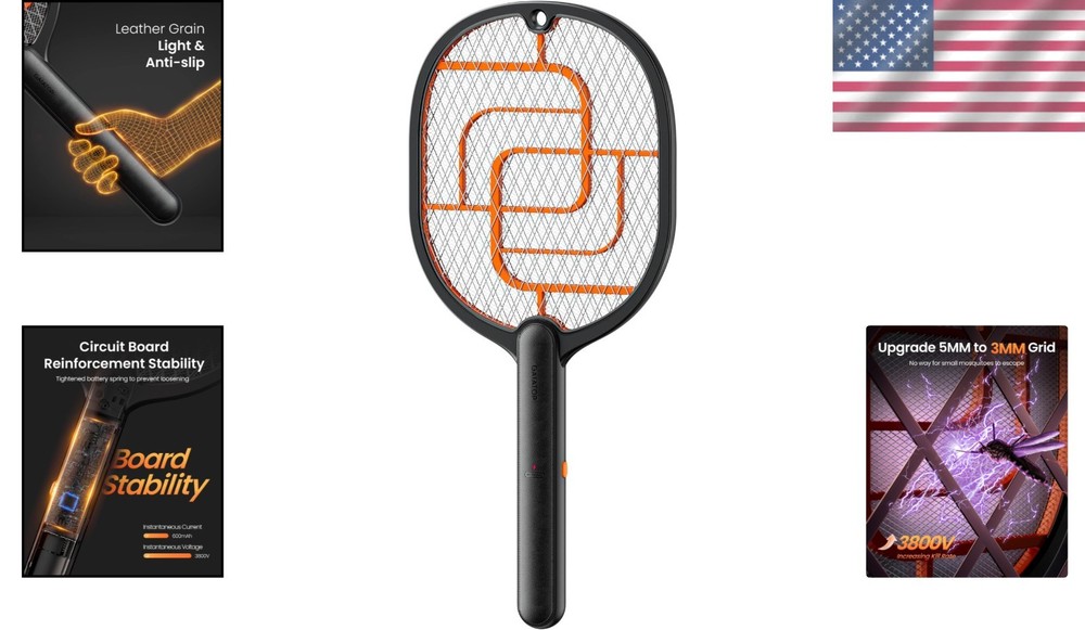 Ergonomic Handheld 3800V Fly Swatter - Effective Bug Zapper for Every Setting