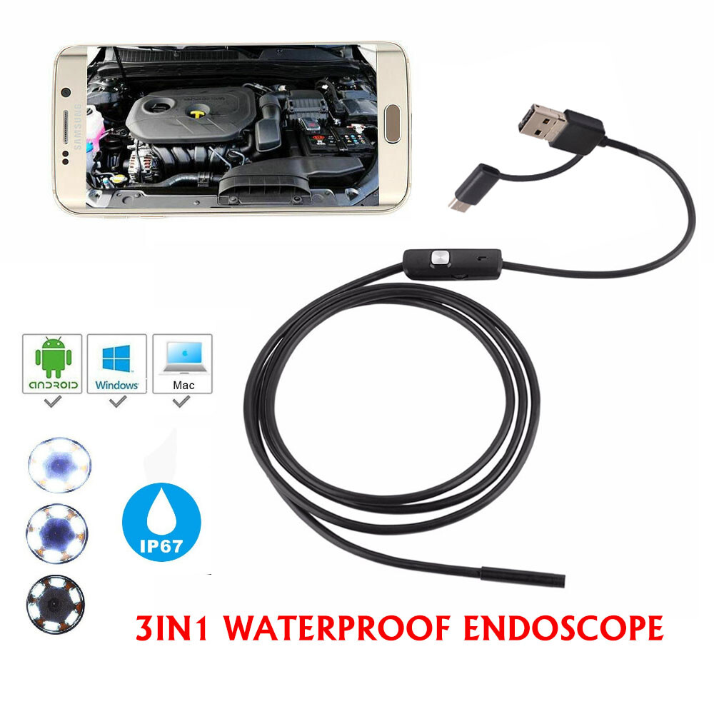 USB Endoscope Borescope 6 LED Waterproof Snake Camera For Mac OS Android Windows