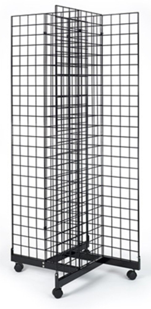 2' x 5' Grid Panel 4-Sided Floorstanding Display Fixture with Rolling Base.