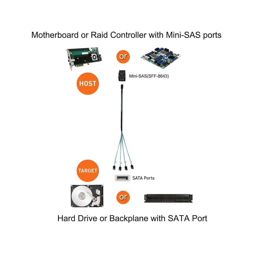 10PCS Mini SAS SFF-8643 To 4 SATA 7pin Hard Disk 6Gbps Data Server Raid Cable 1M