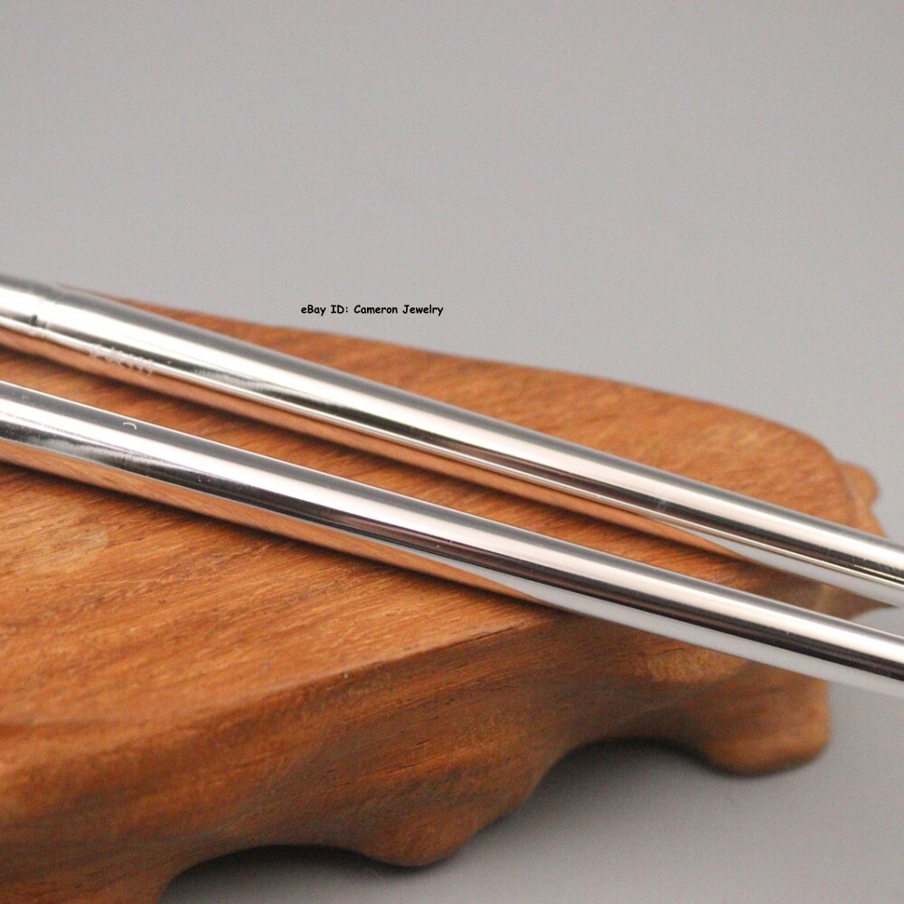 Solid S999 Fine Silver 999 Home Tableware Bamboo Spiral Handle Chopsticks 8.3in