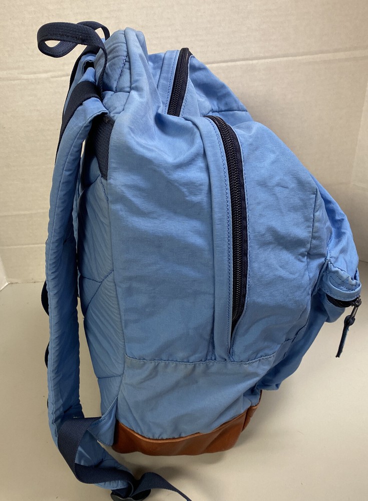BURTON DAY PACK BACKPACK LIGHT BLUE BROWN LEATHER BOTTOM ADJUSTABLE VGC