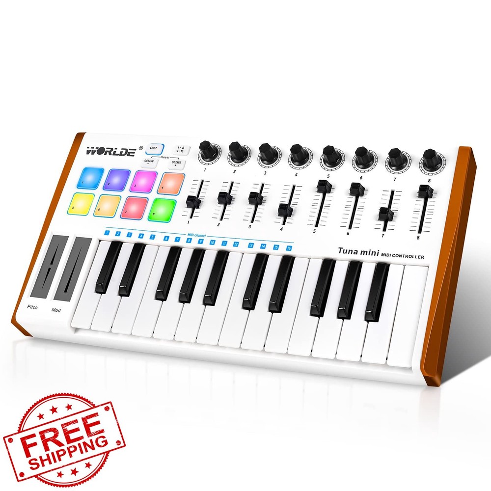 Worlde Tuna Mini 25 Key MIDI Keyboard Controller White