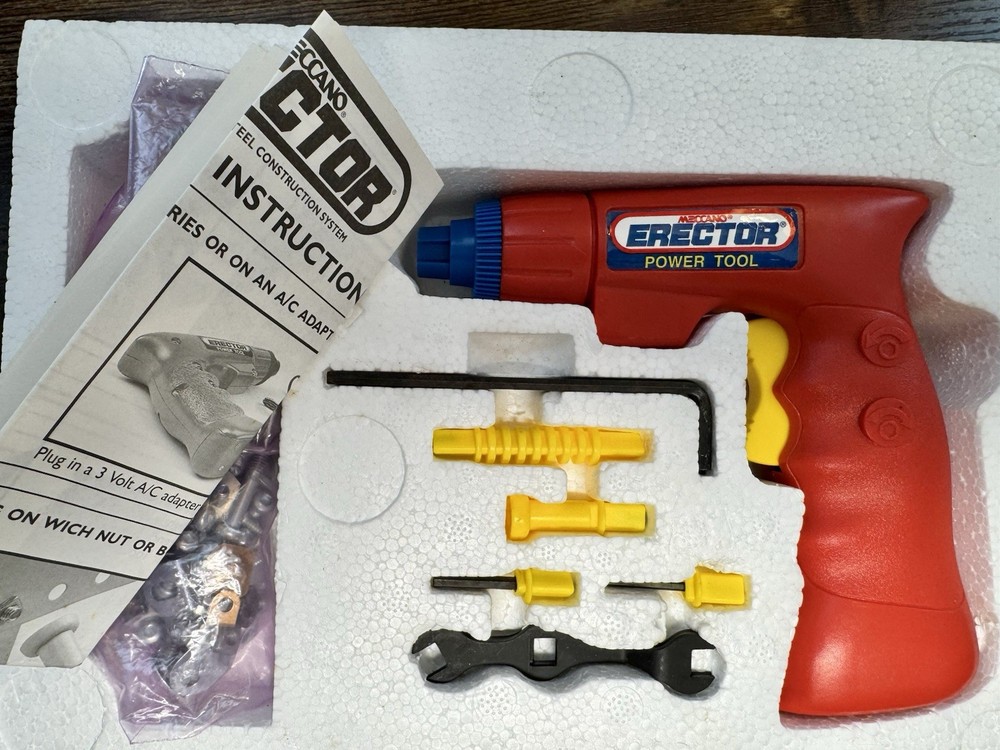 1994 Meccano ERECTOR Power Tool Toy Cordless Drill Screwdriver Set Complete +