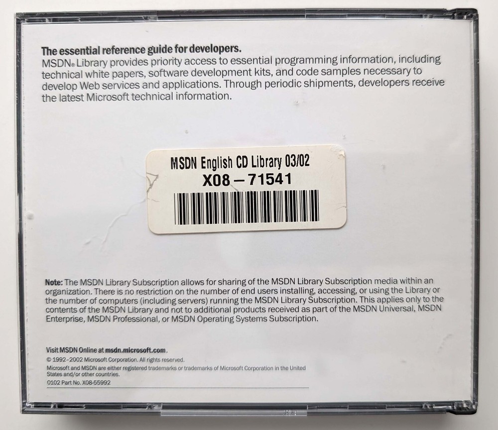 Original RARE VINTAGE Microsoft MSDN Subscriptions Library January 2002 w/CASE
