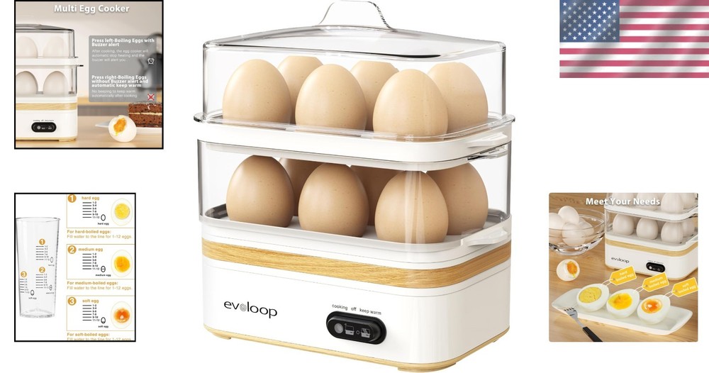 Compact 12 Egg Cooker with Poaching and Steaming Options - Easy Clean Design