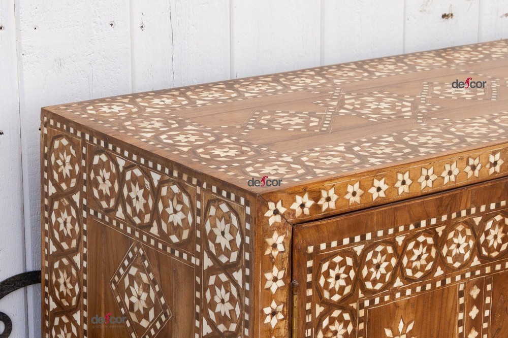 Warm Walnut Marquetry Inlay Buffet Cabinet