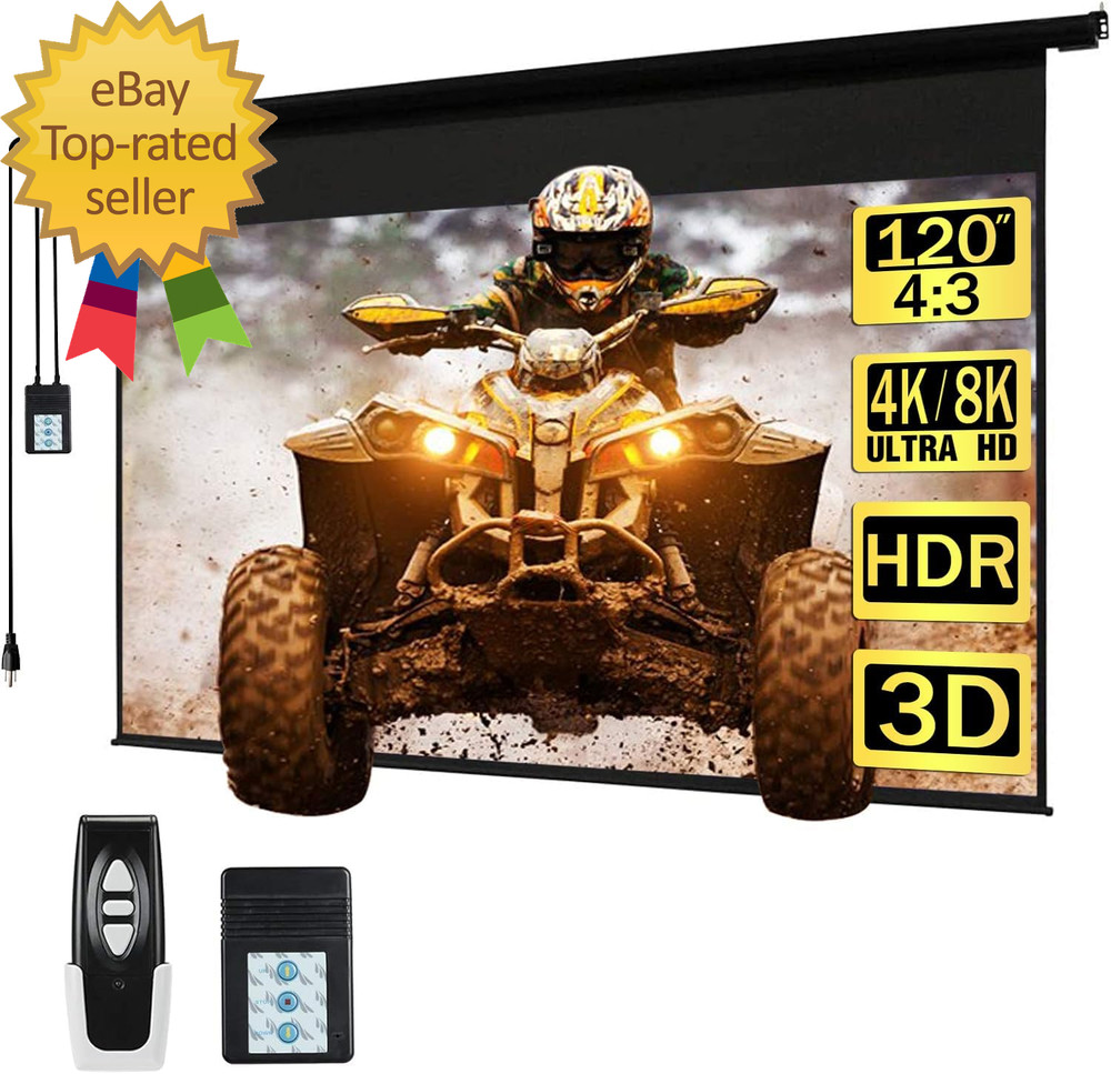 120" Motorized Projector Screen Electric Diagonal Automatic Projection 4:3 HD Mo