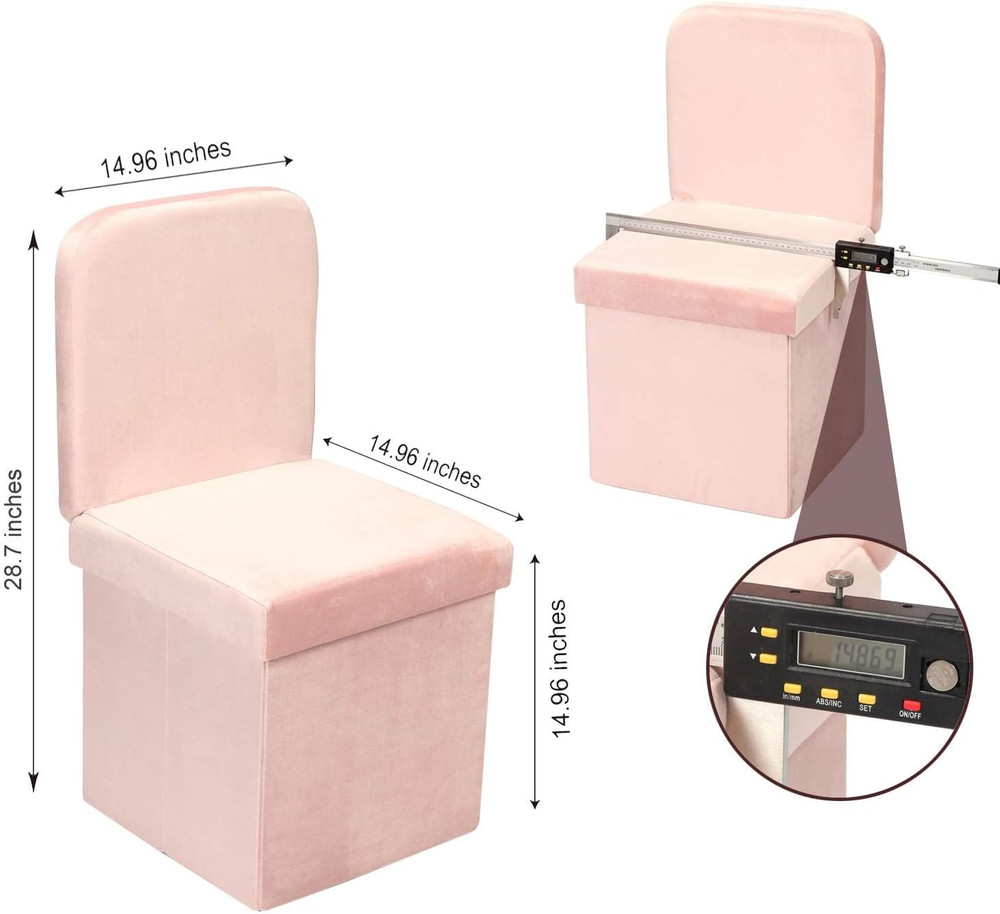 Pink Velvet Folding Storage Ottoman with Seat Back - Space-Saving Organizer