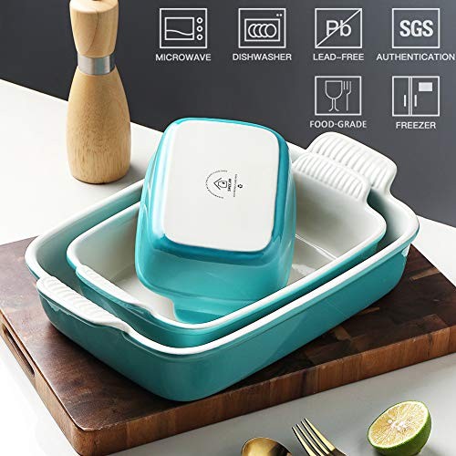 Porcelain Bakeware Set for Cooking, Ceramic Rectangular baking dish Turquoise