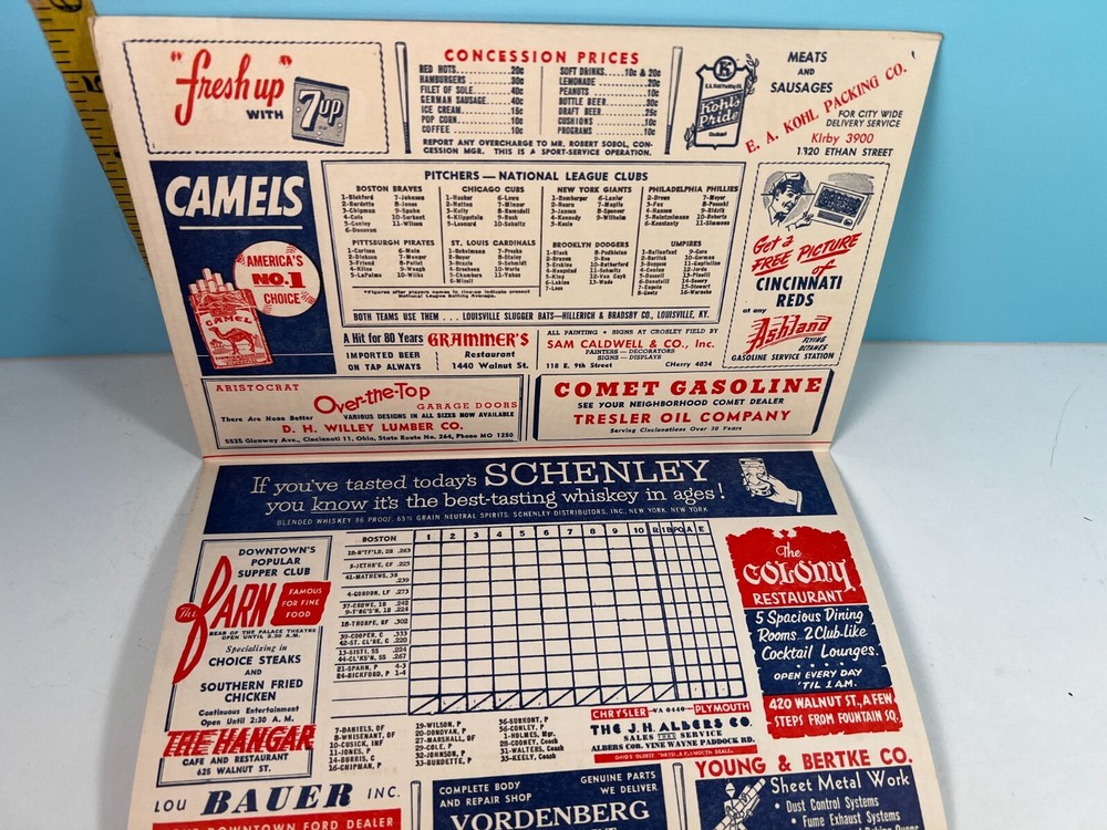 1952 Cincinnati Reds Baseball Program vs Braves Unscored HIGH GRADE!!🔥